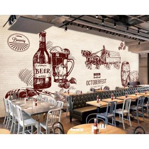 Vintage hand drawn beer wallpaper mural papel de parede,living room sofa TV wall bedroom kitchen wall papers home decor cafe bar