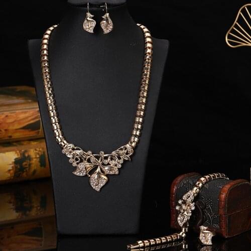 Vintage Arabic Floral Earrings Neckle Bracelet Wedding Jewelry Vintage Gold Party Gift for Women