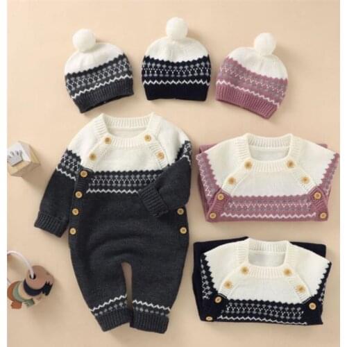Knitted Baby Romper With Hat Christmas Baby Clothes Newborn Winter Autumn Boy Girl Romper Clothes Baby Jumpsuit Boy ropa bebe