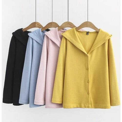 Oversize Women Jacket Coat New Spring Autumn Clothes Solid Hooded Outerwear Plus Size Loose Knit Cardigan Female Coat Tops J433