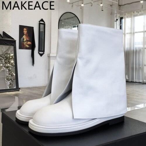 New Womans Chelsea Boots Genuine Leather Slip On AAnkle Boots Woman Round Toe Knight Boots Motorcycle Boots Mujer 2021