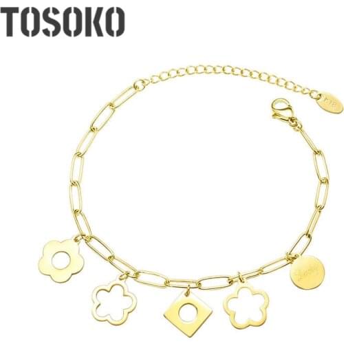 TOSOKO Lucky Flower Wild Bracelet Hollow Four Leaf Flower Box Accessories Jewelry Stainless Steel Bracelet For Women BSE099