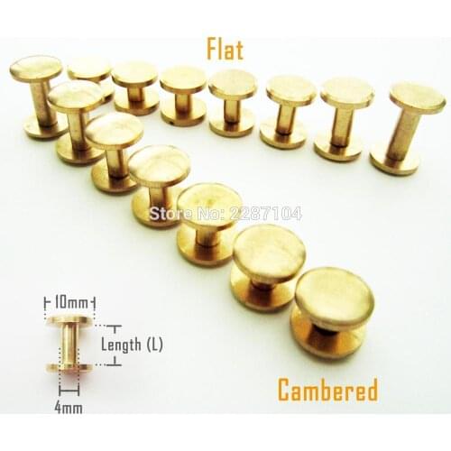 10pcs Pure Copper Round Flat Head Stud Leather Belt Wallet Bag Chicago Nail Docking Screw Back Binding Screwback Snap Rivet