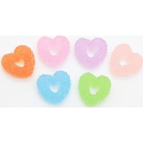 100/50pcs Colorful Resin Love Heart Cabochons Hollow Out Dull Polish Beads For DIY Phone Shell Decoration