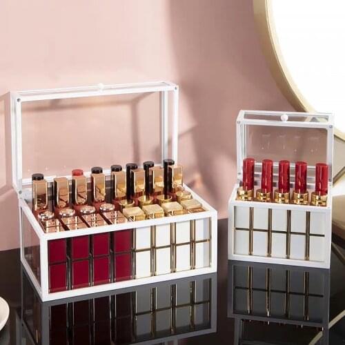 15/24/40 Grids Plastic Lipstick Organizer Dustproof Makeup Storage Rack Lip Gloss Holder Cosmetics Jewelry Storage Box Holder