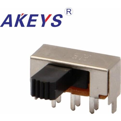 50PCS SK-22F12 2P2T Double pole double throw handle heights 5.0mm slide switch side insert 6 pin with 2 fixed pin yellow