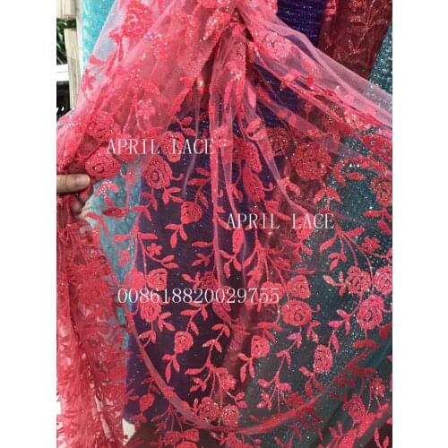 5yards HLL0991 FLOWER hand print glitter african india mesh fabric for wedding/evening dress fast shipping by dhl