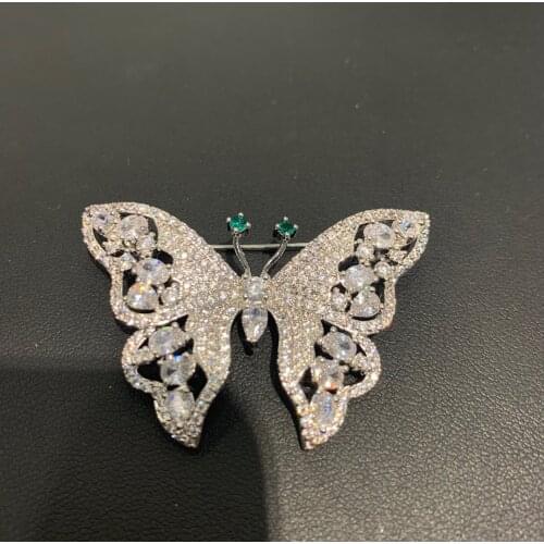 Insect butterfly brooch copper with cubic zircon only 1 piece 46*35MM fashion women jewelry free shipping