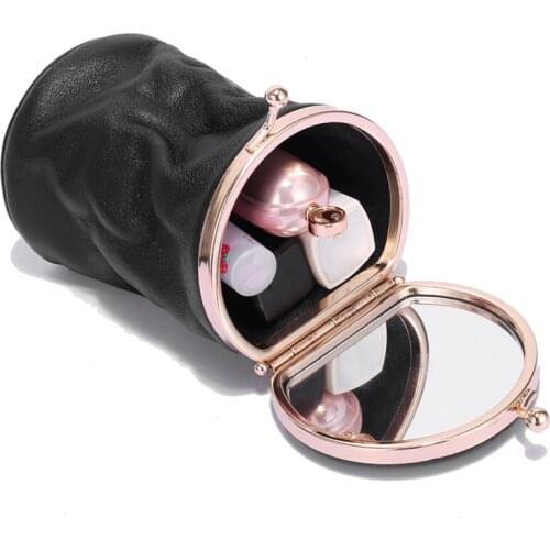 Small Portable PU Leather Makeup Case Lipstick Storage Pouch With Mirror Perfume Jewelry Organizer Pocket Mini Cosmetic Bag