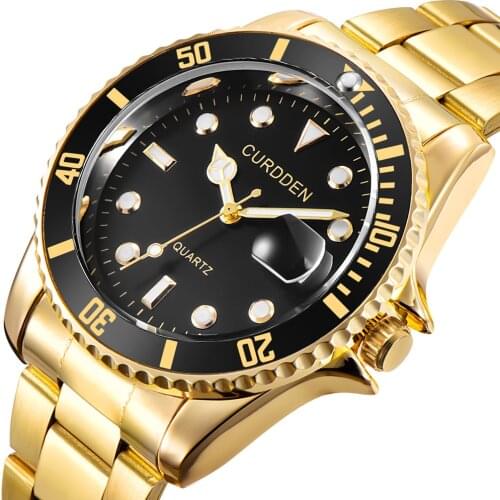 CURDDEN Luxury Gold Mens Watches Stainless Steel Strap Waterproof Date Calendar Quartz Wristwatch Reloj Hombre Lujo 2020 Grande