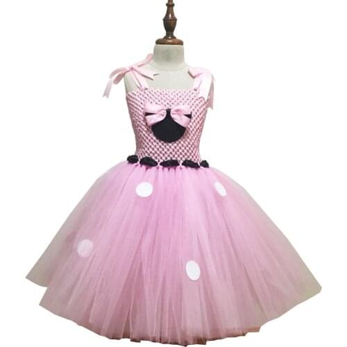 Pink Minnie Fluffy Tutu Dress Baby Girls Minnie Birthday Party Costume Kids Fancy Theme Party Princess Dress Polka Dots Dress
