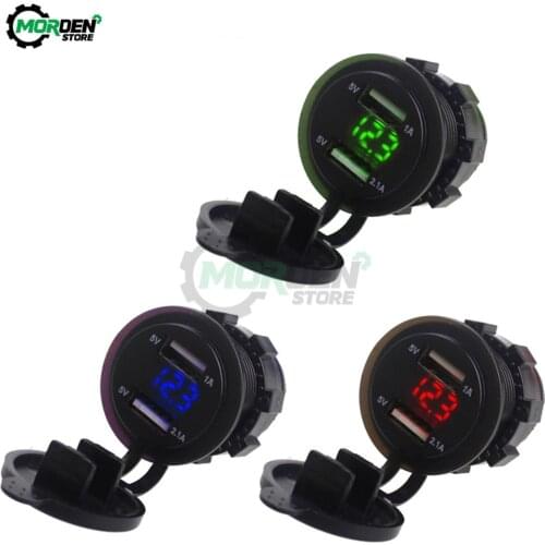 Outlet Display Voltmeter Dual Ports USB Charger Socket Adapter Power for 5V 2.1A 12/24V Car Boat Motorcycle Dropship