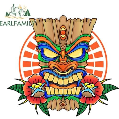 EARLFAMILY 13cm x 11.7cm for Hawaii Tiki Car Stickers Personality Decal Trunk Family Occlusion Scratch Windshield Auto Graphics