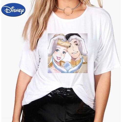 Disney Cinderella Series Men Women T-shirt Cute Cartoon Short Sleeve Cinderella Princess And Prince Print T Shirt Cinderella Tee