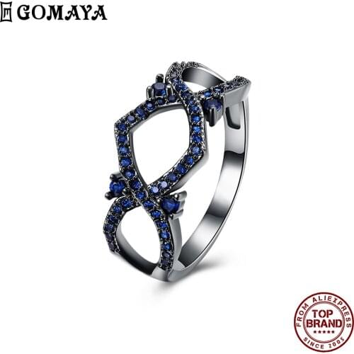 GOMAYA Cross Weave Rings For Women Blue Clear Zirconia Charm Personality Finger Ring Anniversary Festival Gift Fashion Jewelry