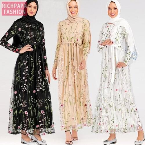 Hijab Muslim Dress Floral Abaya Dubai Turkish Dresses Islam Caftan Marocain Kaftan Qatar Omani Islamic Clothing Abayas For Women