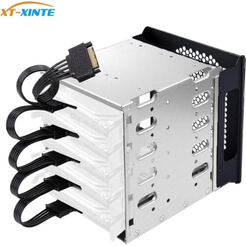 XT-XINTE 5x 3.5" HDD Hard Drive Cage Rack SAS SATA Hard Drive Disk Tray Caddy w/ 15pin/4pin Cable No fan for Computer Accessory
