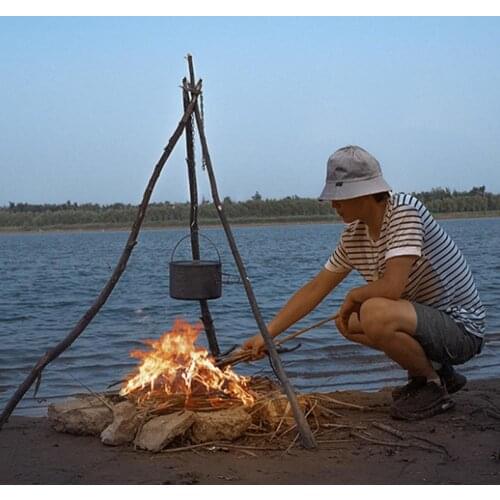 Outdoor BBQ Stainless Steel Camping Branch Ring Hook Hanger Camping Tripod Hanging Pot For Fire Hanging Pot Campfire Cookware