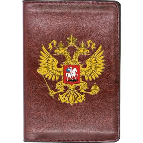 High Quality Leather Vintage Russian Eagle Printing Travel Passport Cover ID Credit Card Case