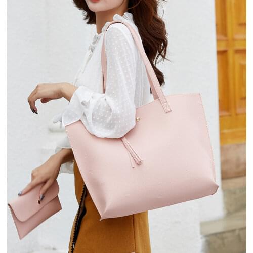 Fashion Womens Bag Tassel Shoulder Shopper Bag Casual Ladies Large Capacity PU Solid Color Tote Handbags 2pcs Composite Bags