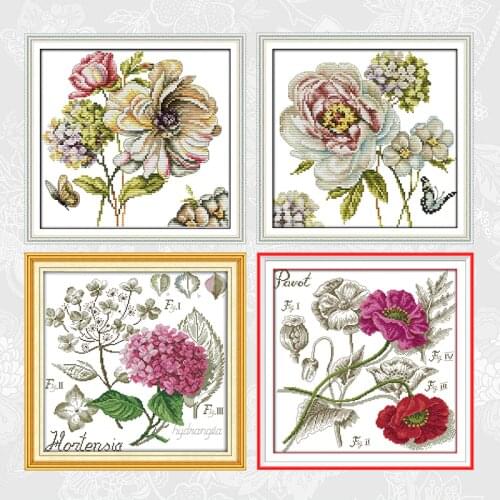 Hydrangea Flowers and Poppy Count Print Canvas Embroidery Handmade Accessories Needlework 14ct 11ct Aida Cross Stitch kits