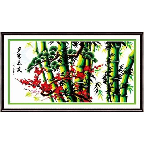 Pine bamboo and plum (2) cross stitch kit Chinese flower plant count print DMC 18 14ct 11ct embroidery DIY handmade needlework
