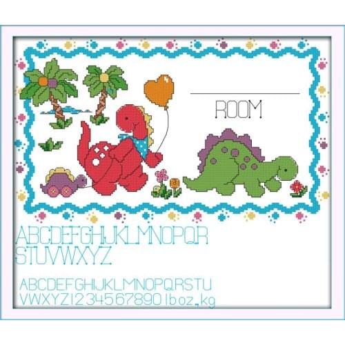 Dinosaur birth record cross stitch kit cartoon 14ct 11ct count print canvas stitching embroidery DIY handmade needlework