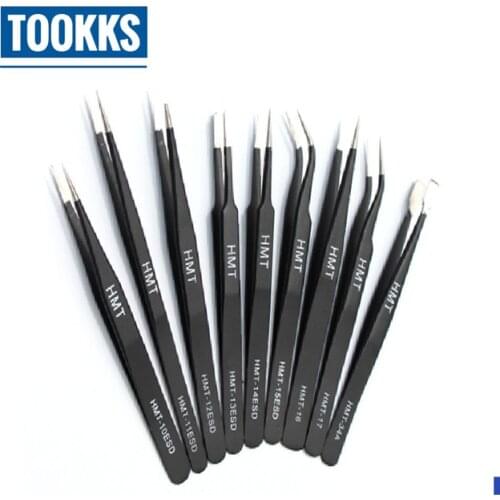 9PCS/Pack ESD Precision Tweezers with Protective Bag Anti-static ESD Tweezers Set for Mobile Phone Repair Tools Kit