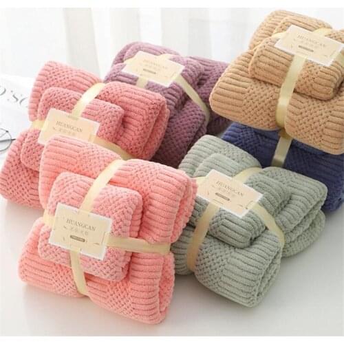 2pcs Bath towel+ Face towel Set Coral Fleece Fast Absorbing Water Beach Towels Bathroom Towel Set Dropshipping