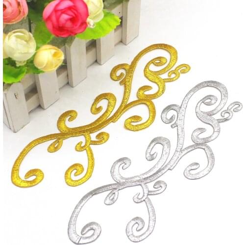 YACKALASI 5 Pieces/Lot Floral Appliqued Trims Gold Embroidered Trims Flower Iron on Patches 20-7.5cm