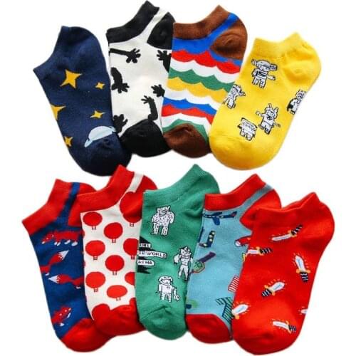 5 Pair/Set Womens Cotton Summer Ankle Socks Printed Happy Casual Striped Thin Invisible Socks Funny Kawaii Cute Short Socks Men