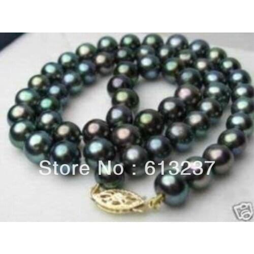 New 2015 Fashion Style diy Rare!8-9MM black Cultured freshwater pearl necklace 17" MY4154 pearl jewelry making