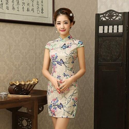 New Arrival Women Cheongsam Silm LaceChi-pao Dress Vintage Floral Evening Dress Chinese Dress Robe Chinoise Free Shipping 18