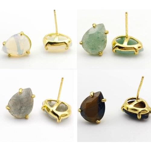 Casual Stud Earrings Water Drop Shape Faceted Natural Stone Earring Women Reiki Jewelry Fit for Party Anniversary Gift