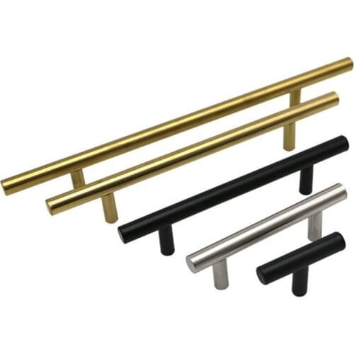 Modern Brushed Black Gold Straight Cupboard Handles Knobs Stainless Steel Brushed Black Gold Kitchen Door Handles for Furniture
