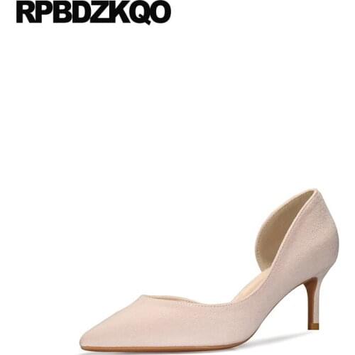 Medium Heels Luxury 10 42 Stiletto Women Shoes Size 4 34 Scarpin Suede Pumps Thin High Slip On Nude Pointed Toe 8cm 2021 33 Big