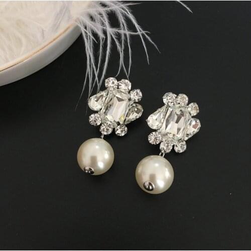 Crystal pearl earrings temperament female fashion OL earrings