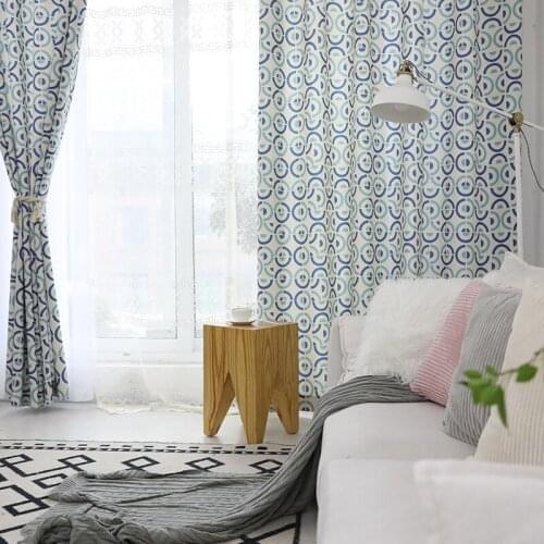 New Pastoral Style Modern and Simple Curtain Curved Cotton and Linen Printing New Chinese Curtains for Living Room Bedroom