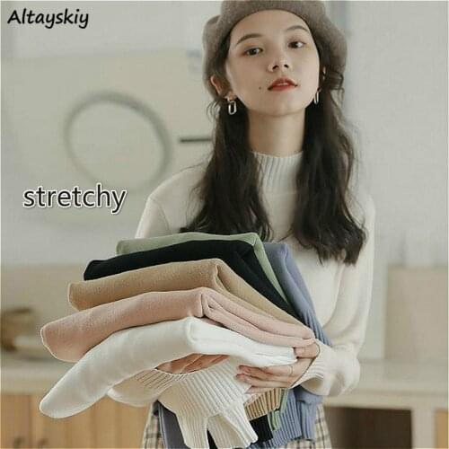 Sweaters Women Slim Office Ladies Spring Turtleneck Comfortable All-match Pullovers Korean Style Solid Students Mujer Elegant