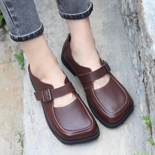 Womens Oxford Shoes Slip-on Woman Flats 100% Genuine Leather Womens Loafers Square toe Flat Shoes Ladies Summer Ballet Flats