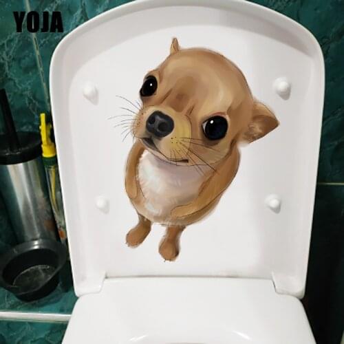 YOJA 18×23.7CM Standing Cute Chihuahua Dog Toilet Decor WC Accessories Home Room Wall Stickers T1-2443