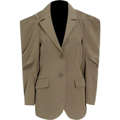 New Design Shawl Jacket Women 2021 Autumn New Khaki Single Breasted Two Button Batwing Sleeve Slim Fashion Hollow Out Blazers
