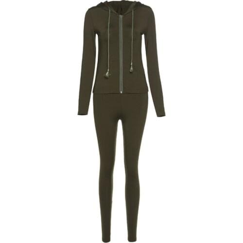 New Spring Womens Sportswear 2pcs Women Hooded Long Sleeve Zip Crop Tops Long Pants Trousers Tracksuit Casual Clothes Set WF138