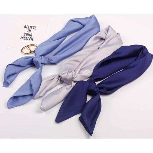 Fashion Solid Color Hair Scarf For Women Silk Satin Handkerchief Bag Scarfs Female 70*70cm Small Headband Bag Scaves For Ladies