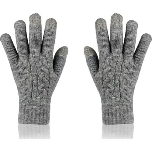 Winter Women Double Layer Warm Touch Screen Glove Men Wool Knit Hook Flower Thick Cycling Nonslip Full Finger Driving Mitten M86