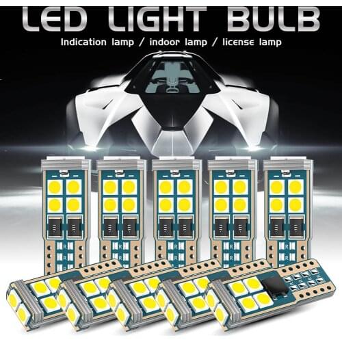 10PCS T10 LED Car W5W LED Bulbs Canbus 10-SMD 168 194 6000K 12V White Car Interior Dome Light Clearance Light Non-polar