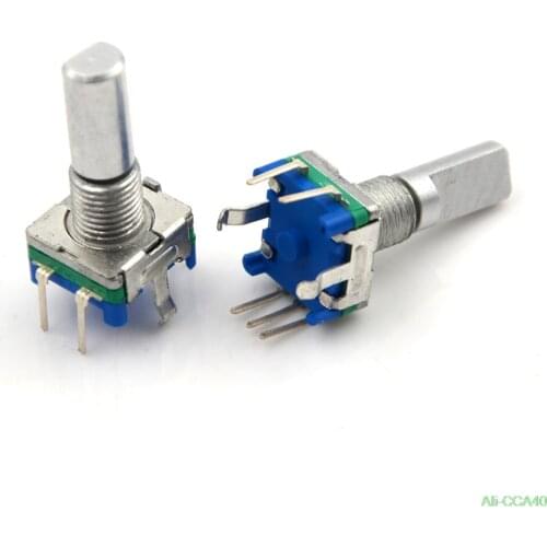 14 x 12 x 6mm Shaft 6mm Hole 7mm 5Pin D Shaft 20 Detents Points 360 Degree Rotary Encoder w Push Button Potentiometer 3pcs/lot