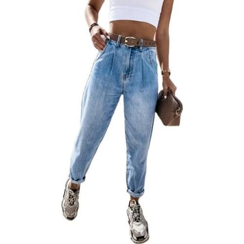 2021 New Female Jeans, Women’ s High Waist Denim Pants Close-Fitting Pants for Spring Fall, Blue, S/M/L/XL/XXL