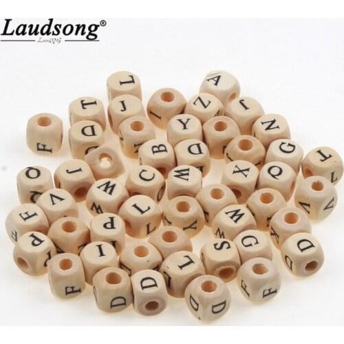 50PCS 10MM Wooden Square Alphabet Beads For DIY Childrens Name Bracelets Pacifier Chain Teether Chain Accessories Beads