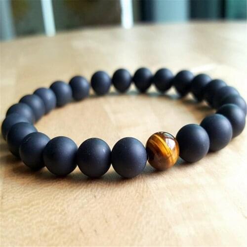 8mm Natural Matte Black Onyx Beads Handmade Bracelet 7.5inch Yoga Cuff Wristband Wrist Mala Spirituality Prayer